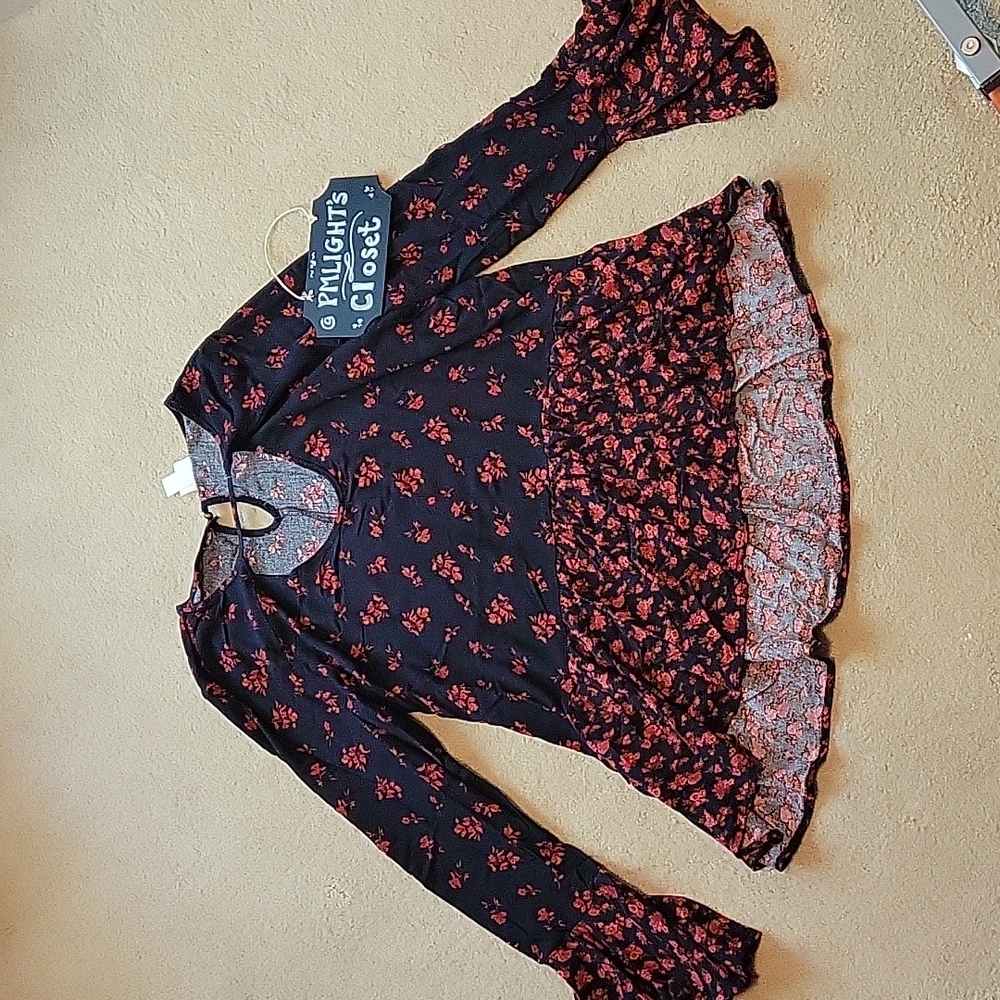 Mossimo Tunic Floral Top Black with Red XXL